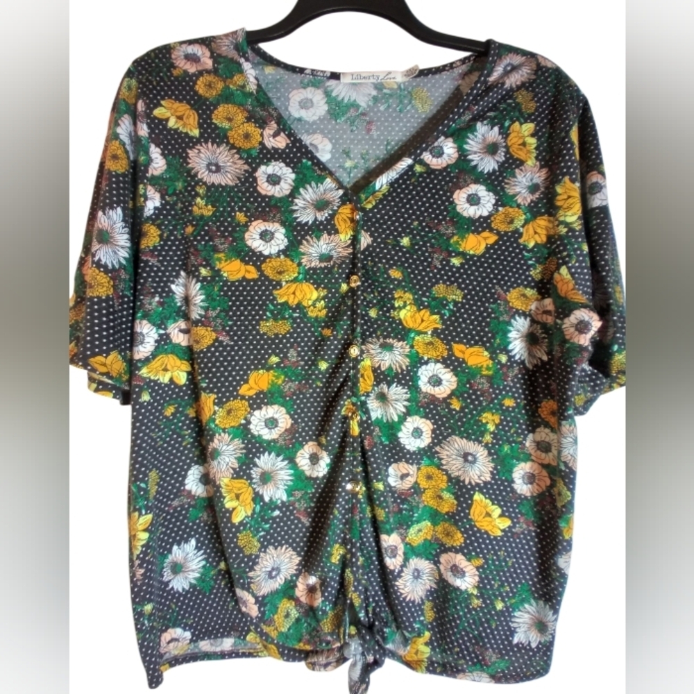 Liberty Floral Tie Front Blouse Size 2X Cottagecore Cozy Beachy Boho Vacation